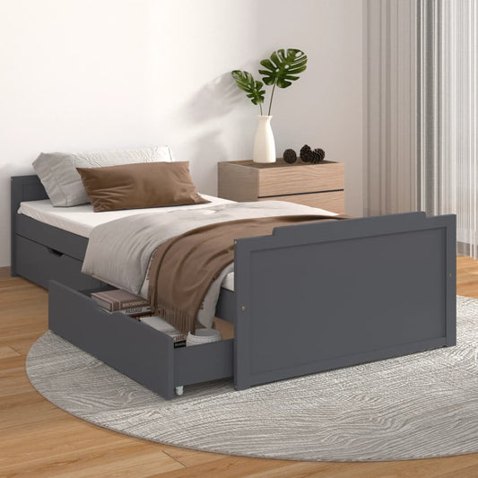Bedframe met lades massief grenenhout donkergrijs 90x200 cm