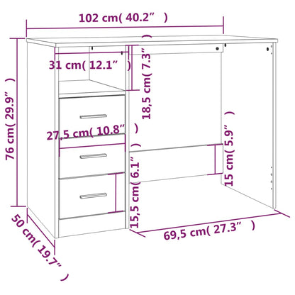 Bureau met lades 102x50x76 cm bewerkt hout zwart