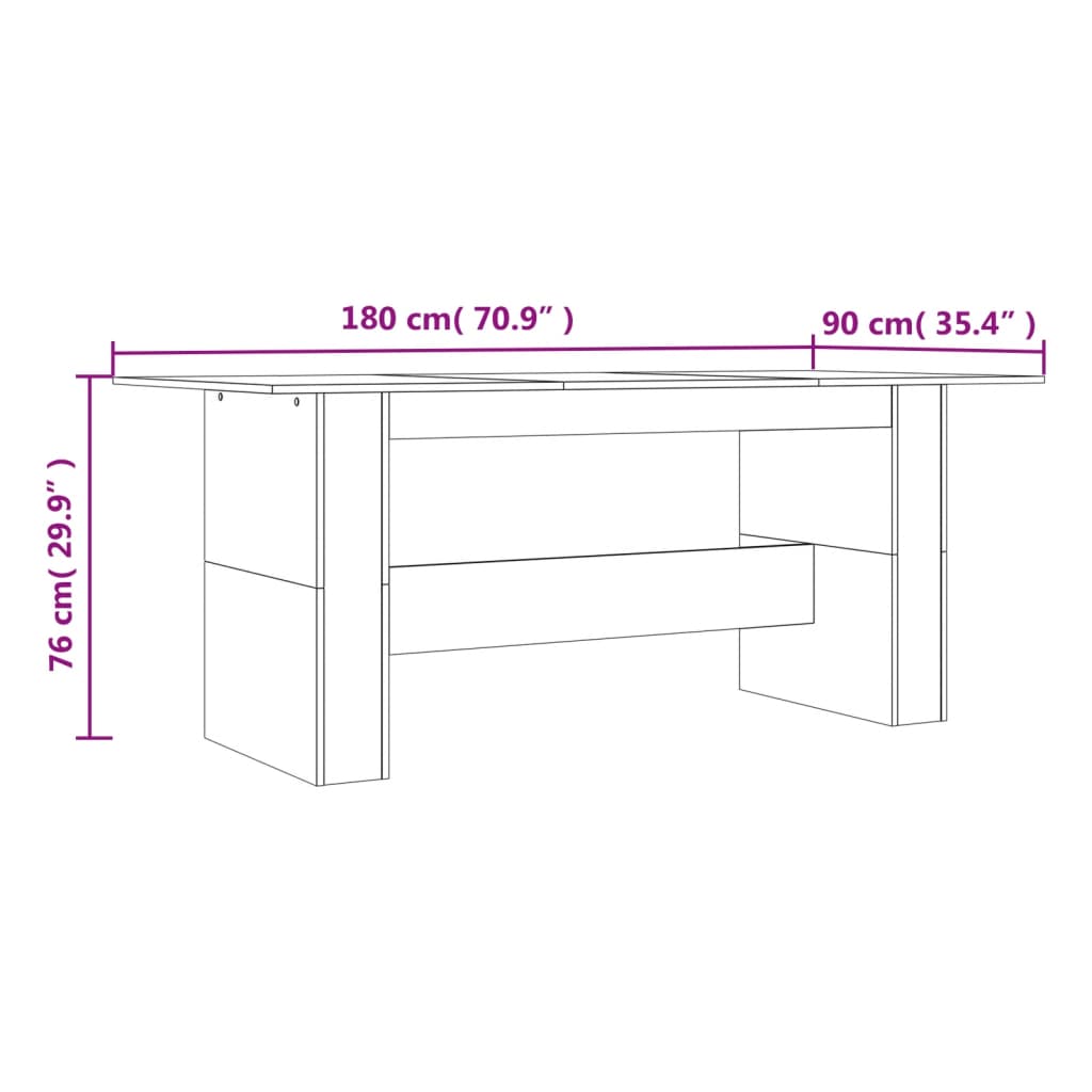 Eettafel 180x90x76 cm bewerkt hout grijs sonoma eikenkleurig