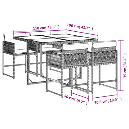 5-delige Tuinset met kussens poly rattan grijs