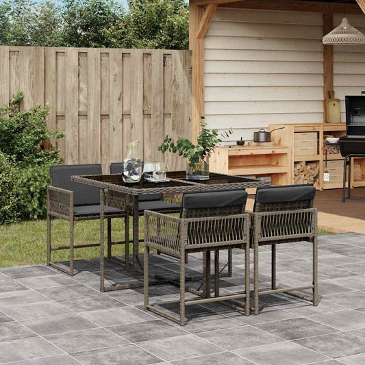 5-delige Tuinset met kussens poly rattan grijs