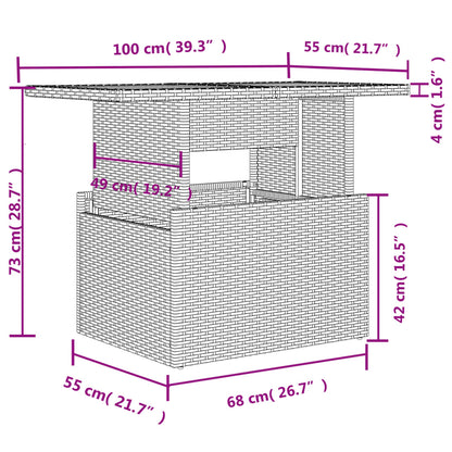 Tuintafel 100x55x73 cm poly rattan en acaciahout zwart