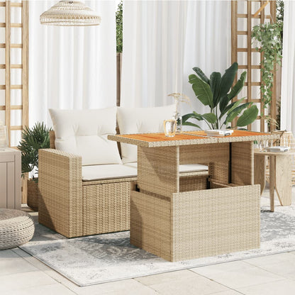Tuintafel 100x55x73 cm poly rotan en acaciahout beige