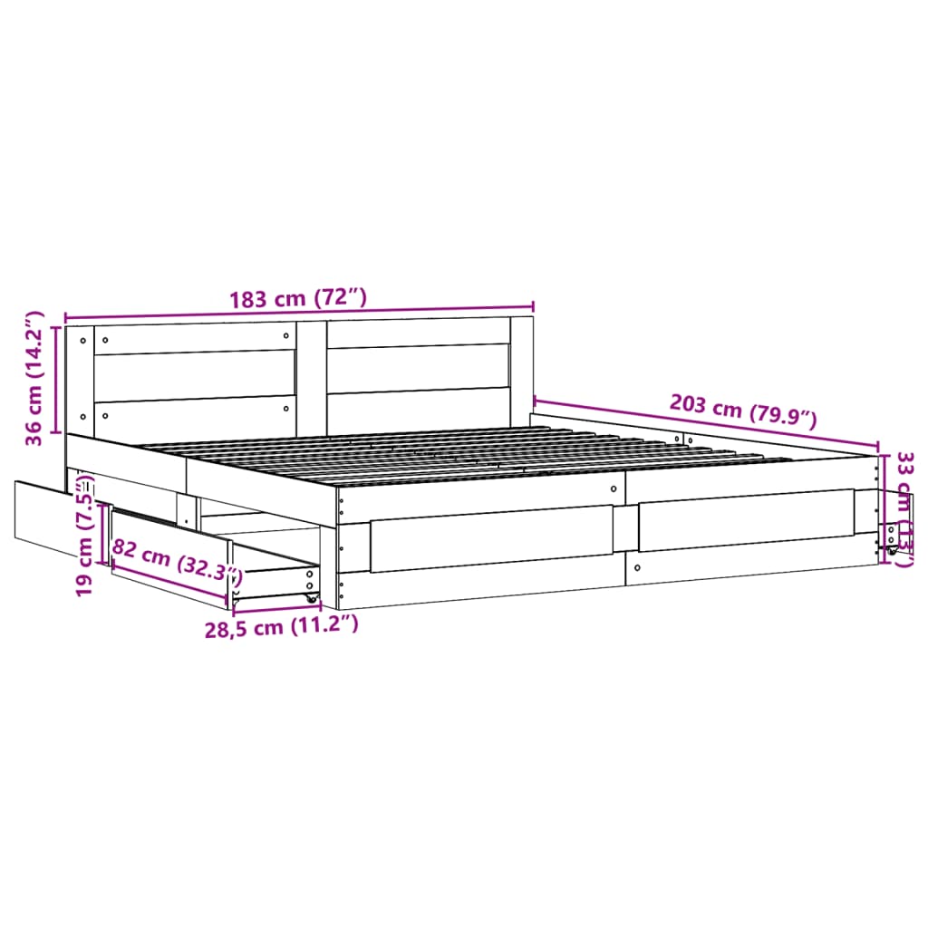 Bedframe met hoofdeinde zonder matras 180x200 cm wit