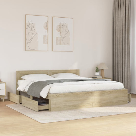 Bedframe met hoofdeinde bewerkt hout sonoma eiken 180x200 cm