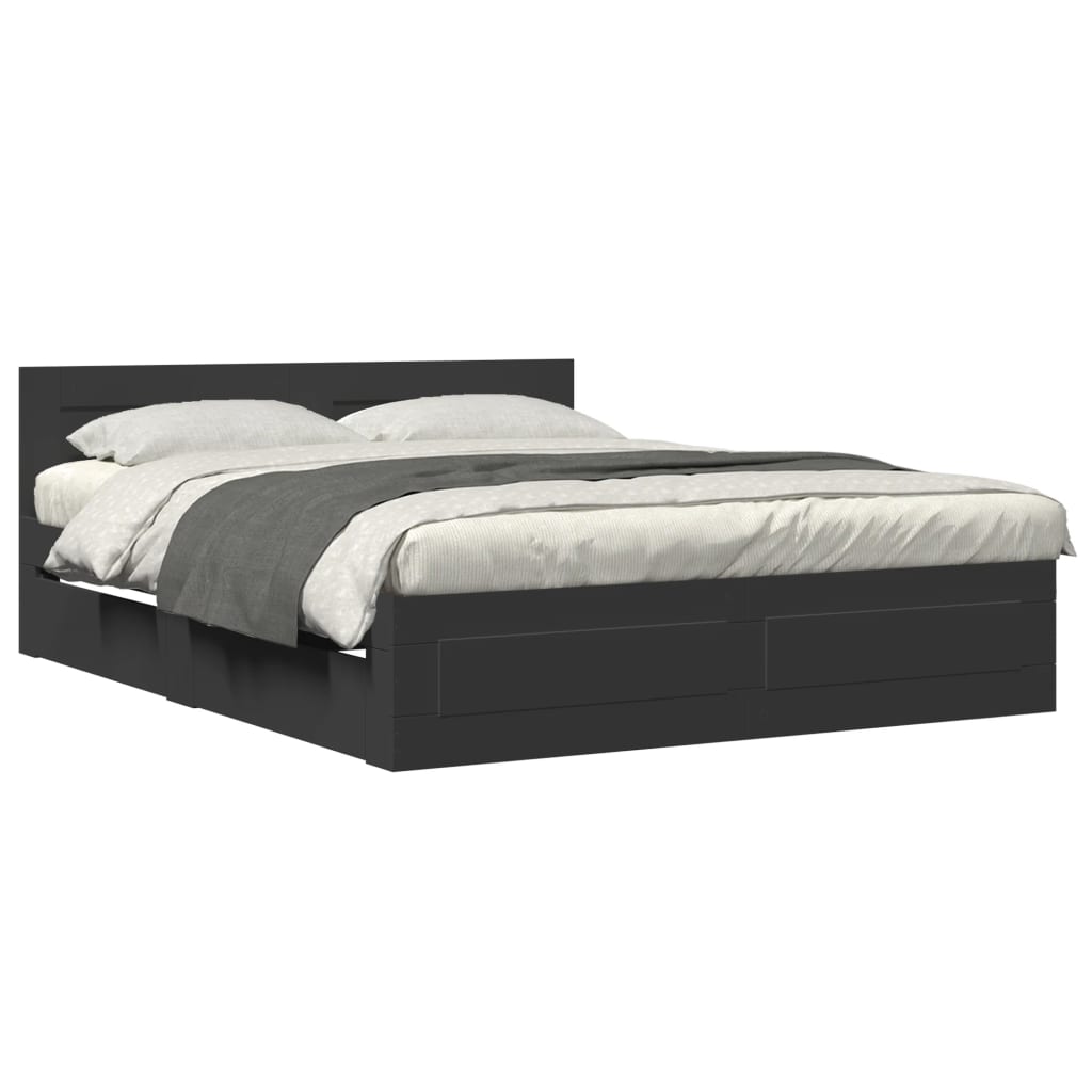 Bedframe met hoofdeinde zonder matras 160x200 cm zwart