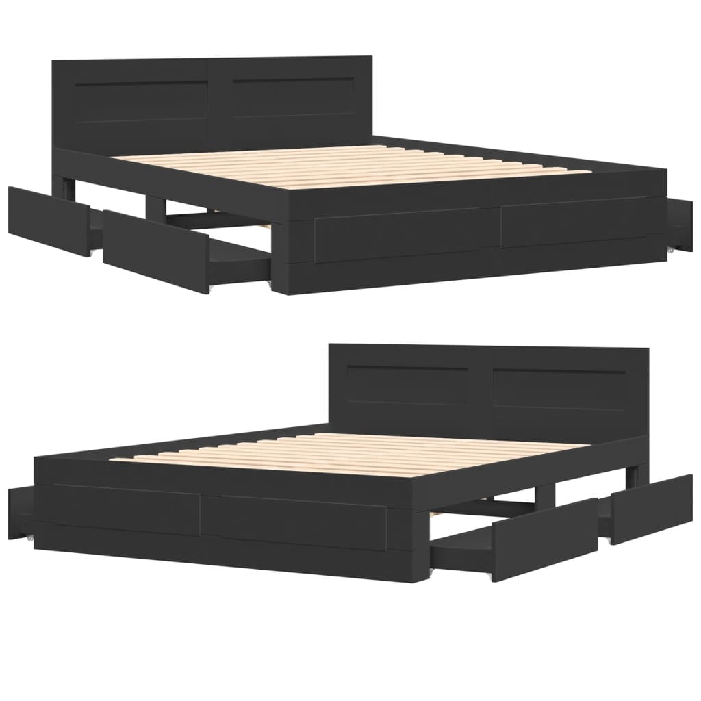 Bedframe met hoofdeinde zonder matras 160x200 cm zwart