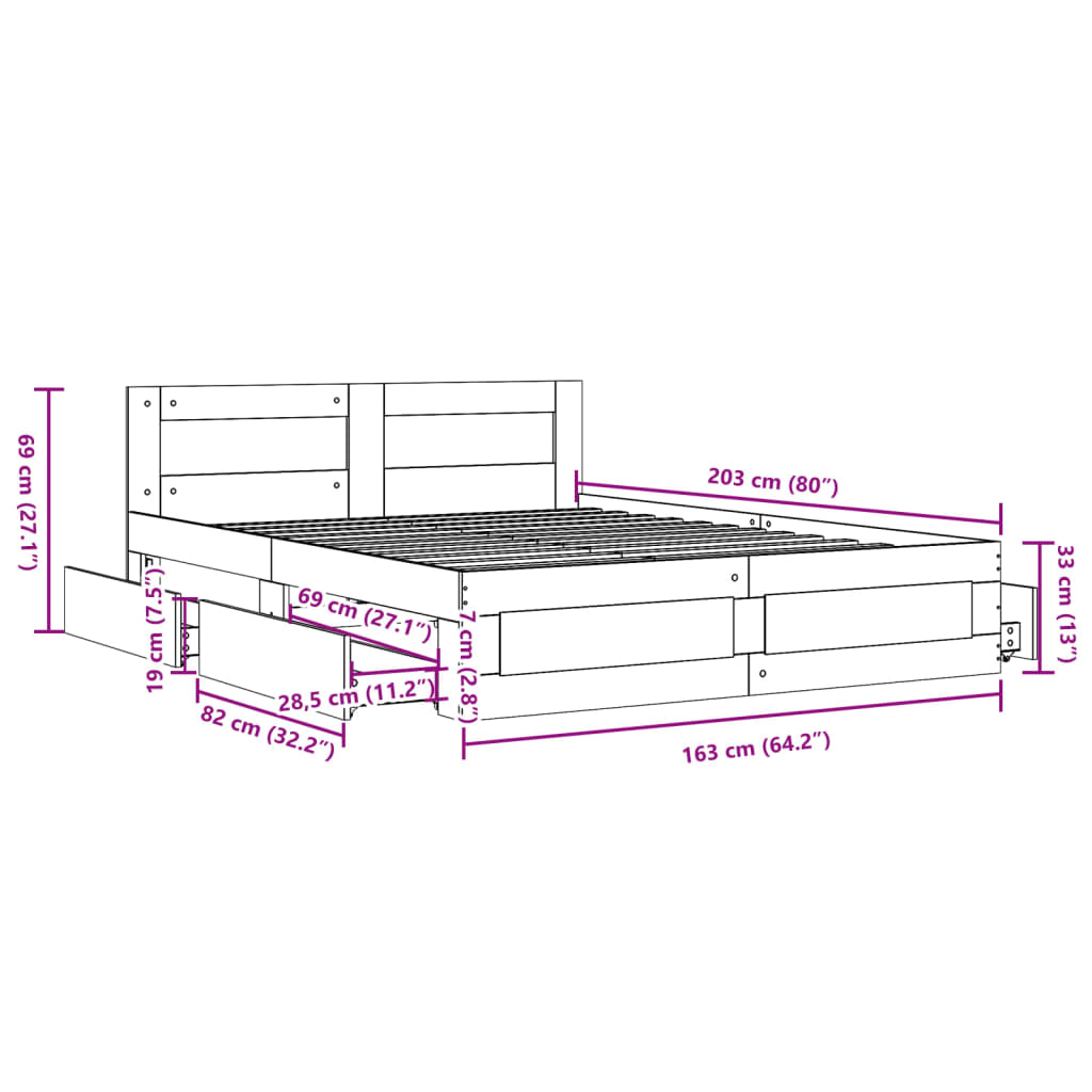 Bedframe met hoofdeinde zonder matras 160x200 cm zwart
