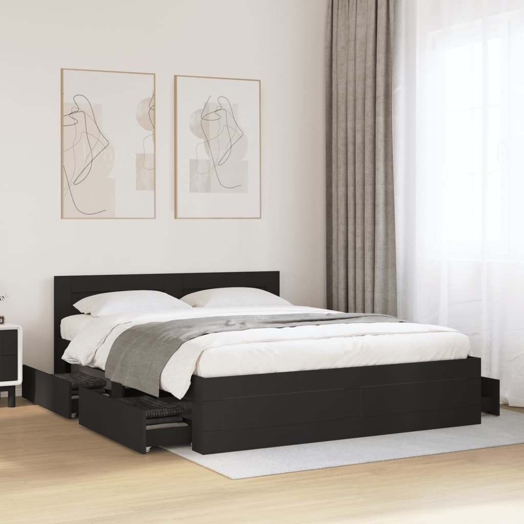 Bedframe met hoofdeinde zonder matras 160x200 cm zwart