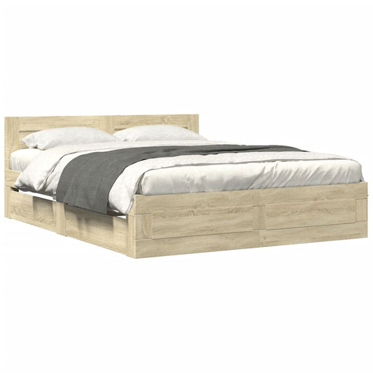 Bedframe met hoofdbord sonoma eikenkleurig 160x200 cm