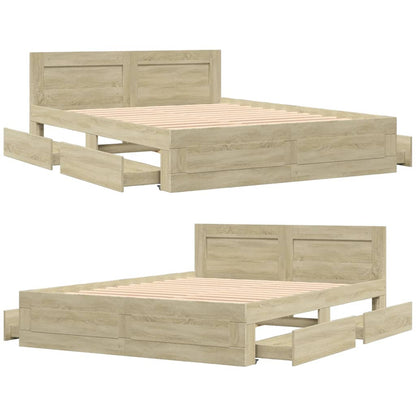 Bedframe met hoofdbord sonoma eikenkleurig 160x200 cm