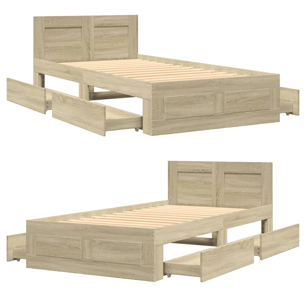 Bedframe met hoofdeinde bewerkt hout sonoma eiken 100x200 cm