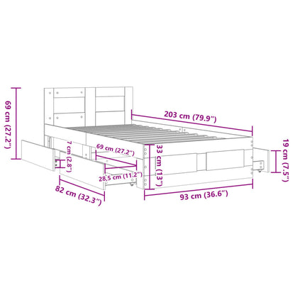Bedframe met hoofdeinde bewerkt hout sonoma eiken 100x200 cm