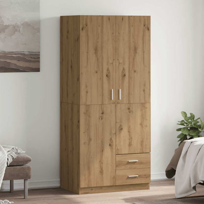 Kledingkast 80x52x180 cm bewerkt hout artisanaal eikenkleurig