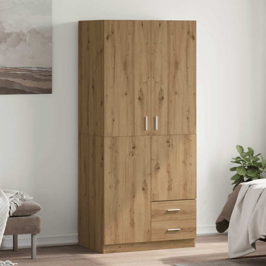 Kledingkast 80x52x180 cm bewerkt hout artisanaal eikenkleurig
