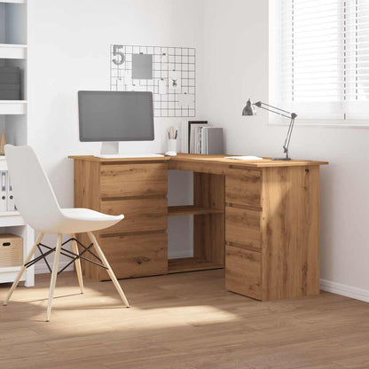 Hoekbureau 145x100x76 cm bewerkt hout ambachtelijk eikenkleur
