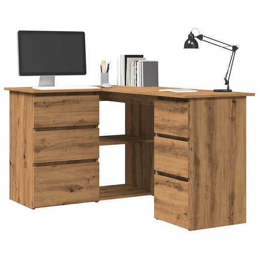 Hoekbureau 145x100x76 cm bewerkt hout ambachtelijk eikenkleur