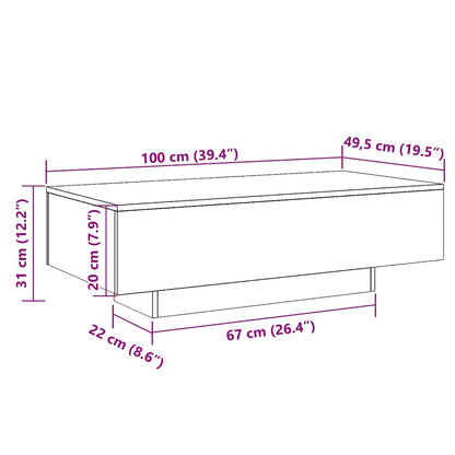 Salontafel 100x49,5x31 cm bewerkt hout artisanaal eikenkleur