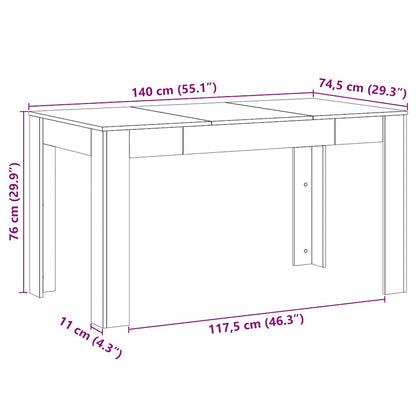 Eettafel 140x74,5x76 cm bewerkt hout artisanaal eikenkleurig
